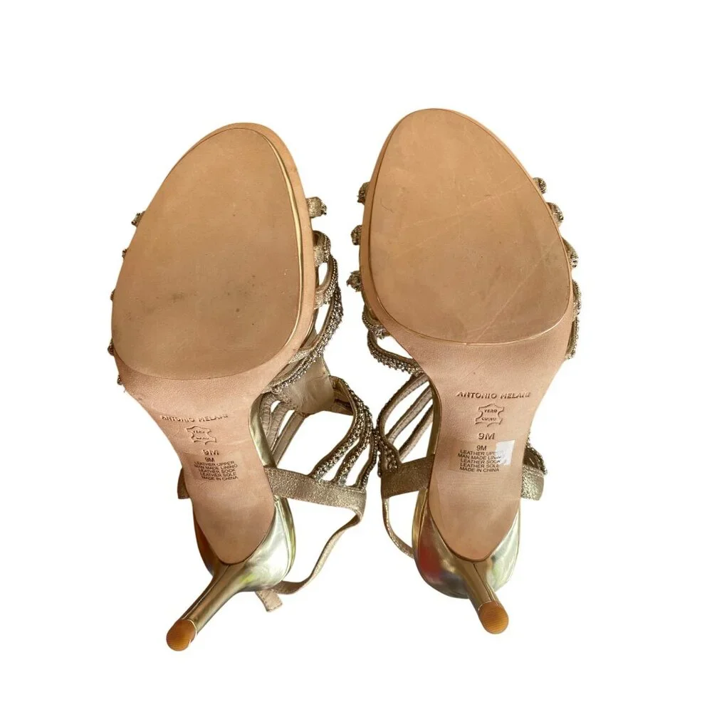 Antonio Melani Marnee Sandals‎ 9M Strappy Rhinestone Slingback Leather Upper NEW
